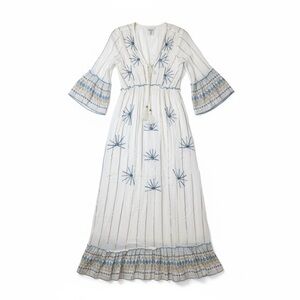 ANANTA Boho White with Blue Accents Maxi Dress Size S/M NWT